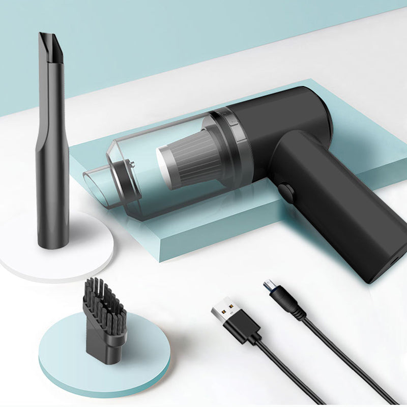 Compact wireless car vacuum with crevice and brush attachments